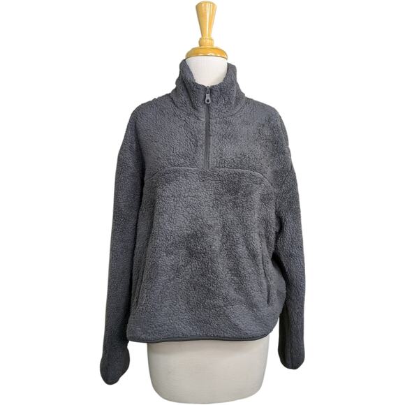 Girlfriend Collective Recycled Sherpa Fleece Half Zip Gray Teddy Pullover Medium - Picture 1 of 10